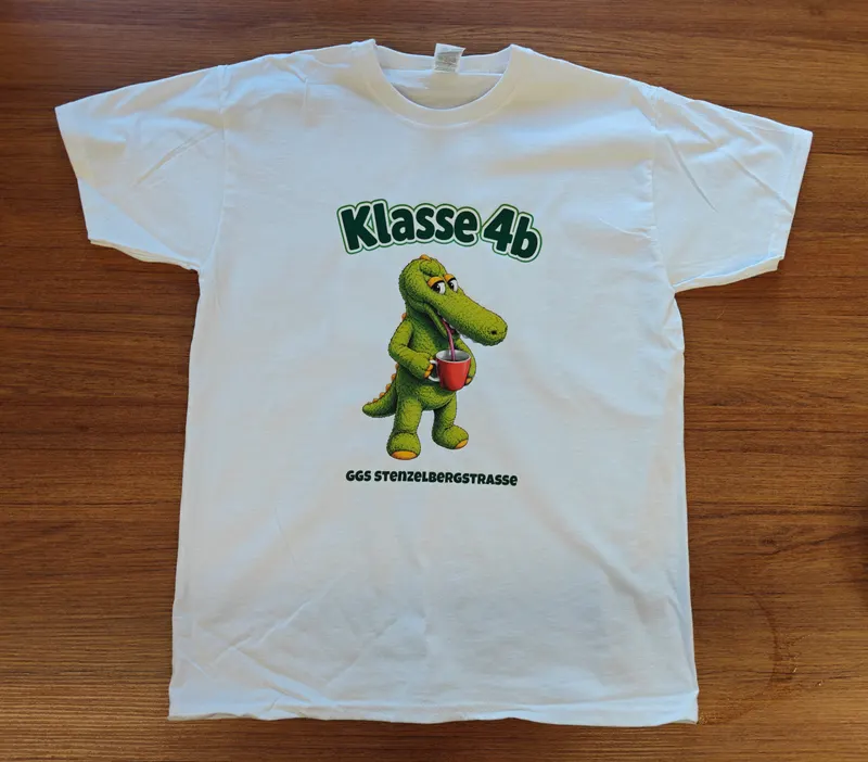 Motiv der Anfrage: Abschlussshirt der Klasse 4b mit Dino